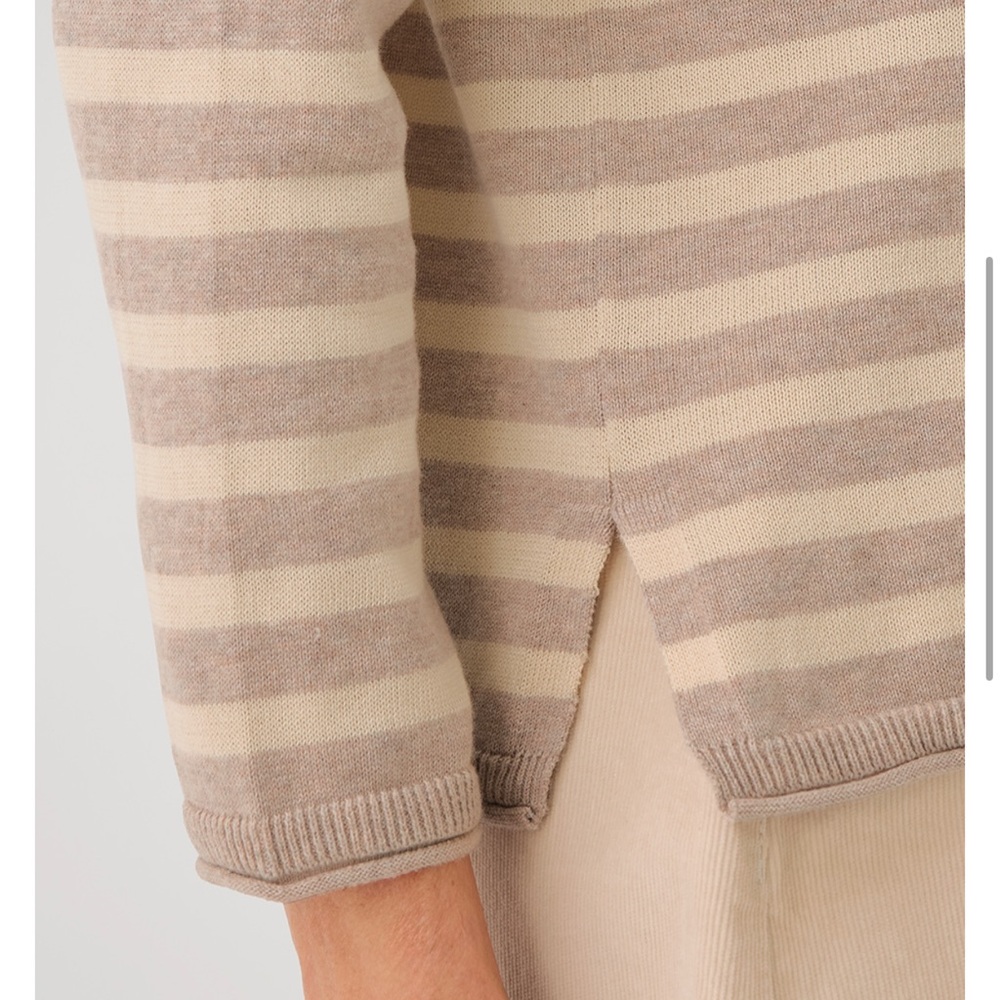 NWT Pact 100% Organic Cotton Classic Fine Knit Oat Stripe 3/4 Sleeve Sweater - Picture 5 of 13